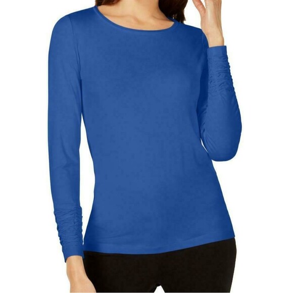 Alfani Blue Ruched Long Sleeve Rayon Blouse XXL - Picture 1 of 5